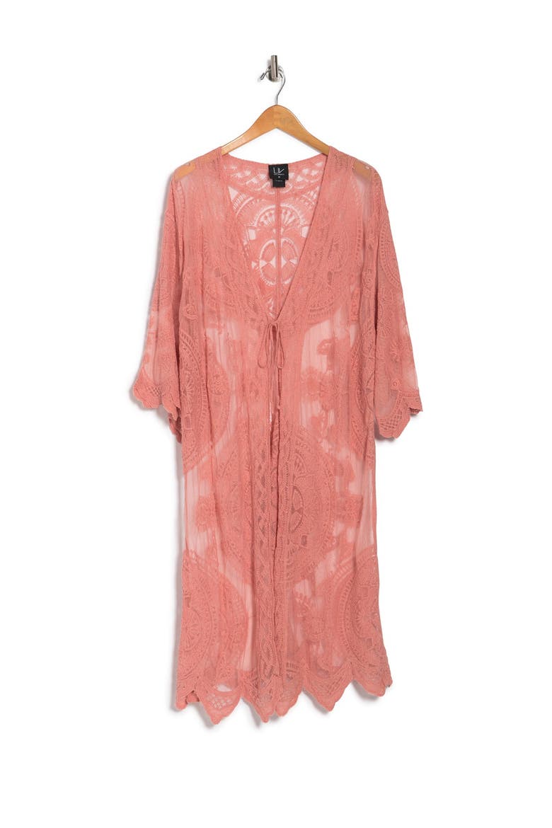 Crochet Trim Tie Front Duster, Alternate, color, BLUSH