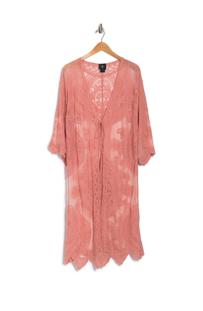 Forgotten Grace Crochet Trim Tie Front Duster, Alternate, color, Blush