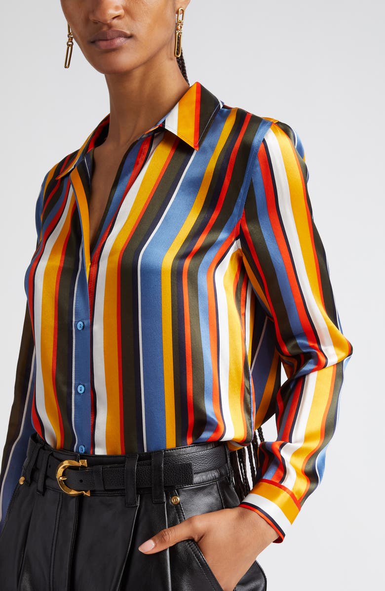 L'AGENCE Tyler Stripe Silk Shirt, Alternate, color, Blue Horizon Multi Stripe