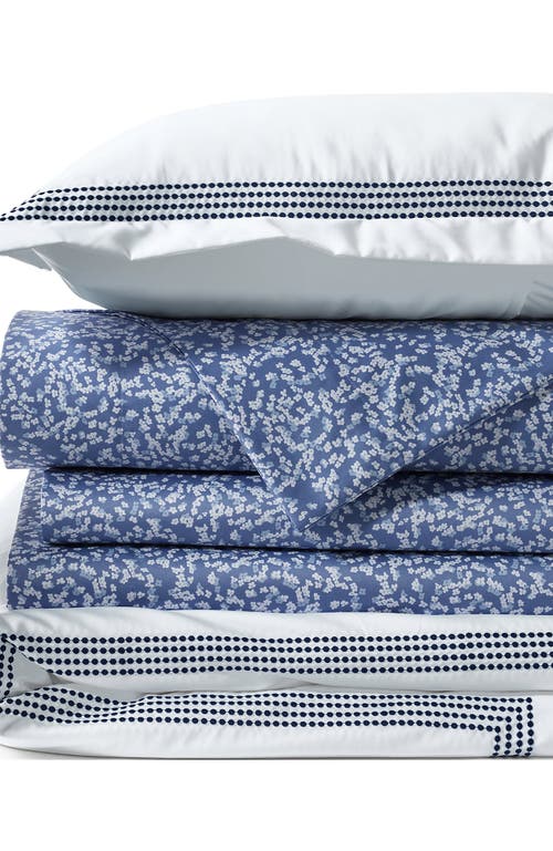 Lands' End 400 Thread Count Premium Supima Cotton No Iron Sateen Embroidered Duvet Bed Cover In Deep Sea Navy Dots