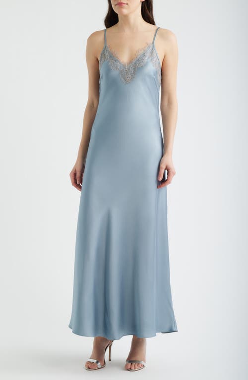 Lucy Paris Cassias Lace Detail Sleeveless Satin Gown In Blue