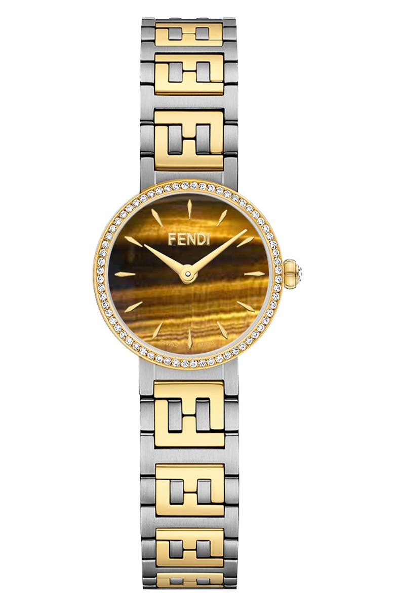 Fendi Forever Fendi Swiss Quartz Diamond Pavé Bracelet Watch, 19mm - 0.02 ctw, Main, color, Two Tone