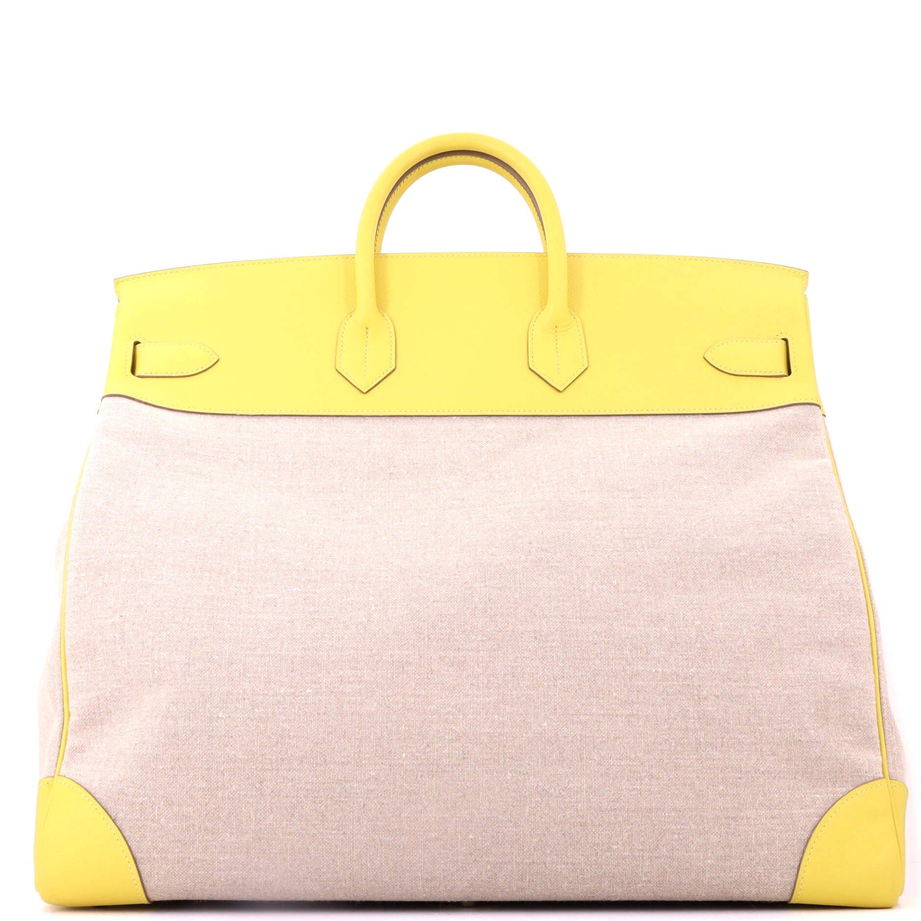 Pre-Owned Hermes HAC Birkin Bag Toile and Yellow Evercolor with Palladium Hardware 50, Alternate, color, Lime