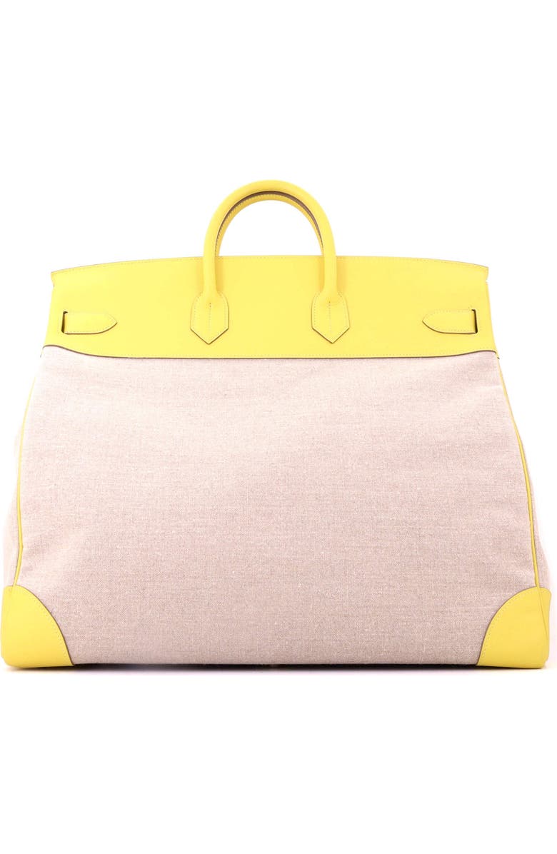 Pre-Owned Hermes HAC Birkin Bag Toile and Yellow Evercolor with Palladium Hardware 50, Alternate, color, Lime