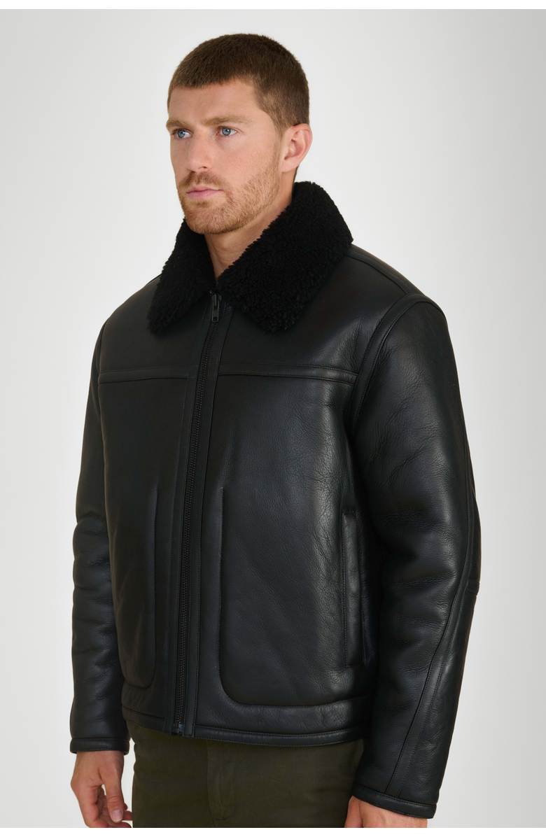 Furniq UK Christopher Shearling Jacket, Alternate, color, Black