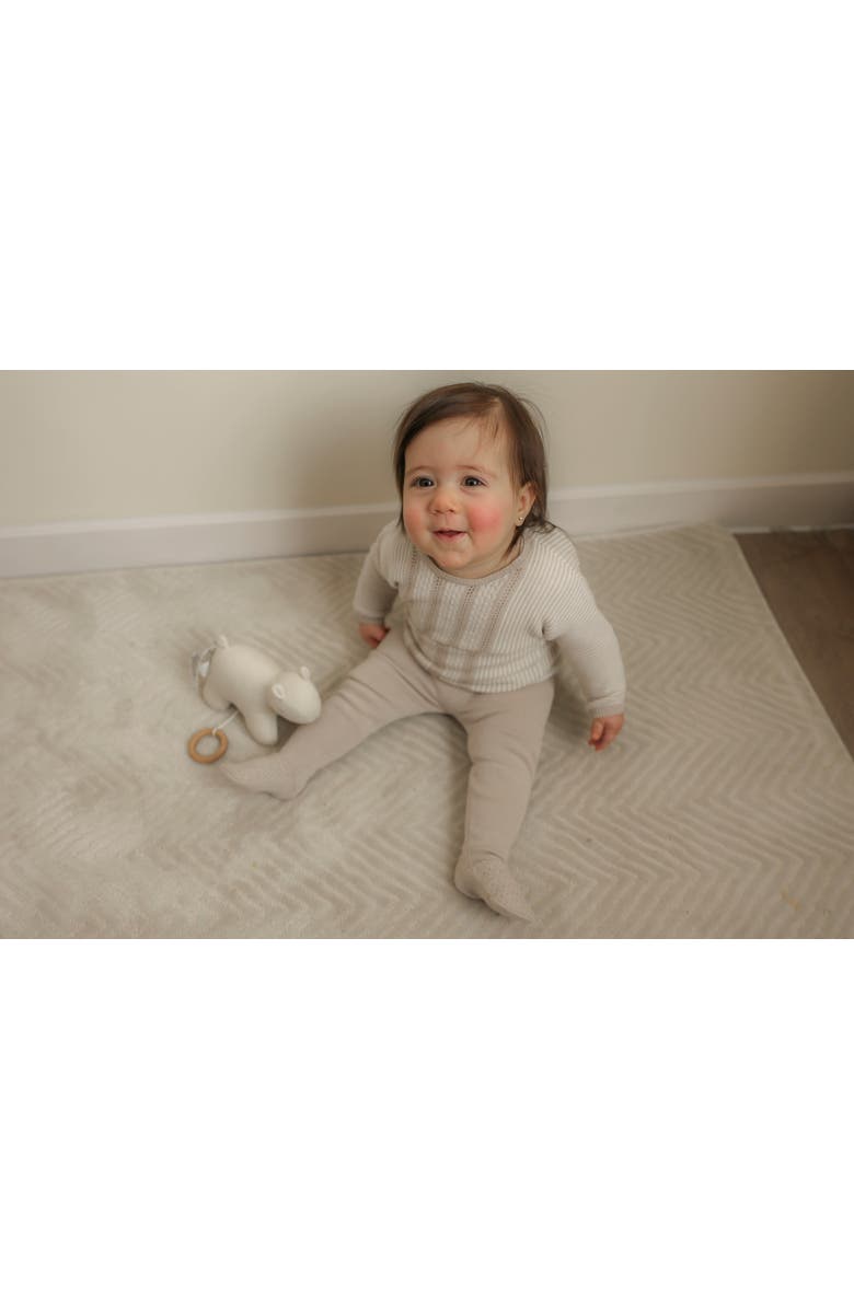 Bebe Bella Striped Pointelle Knit Set Long Sleeve Top and Pants with Bonnet, Alternate, color, White