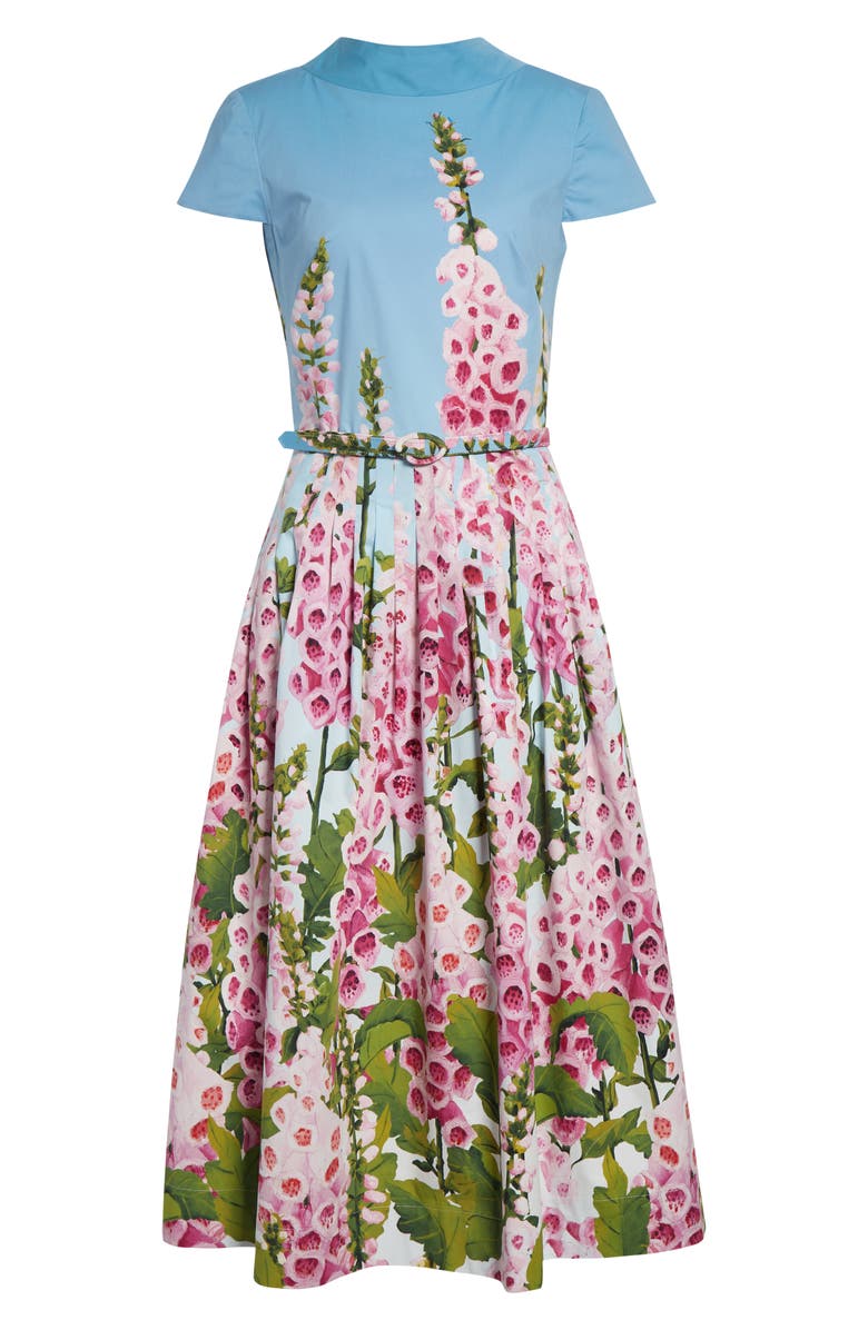 Oscar de la Renta Foxglove Stretch Poplin Fit & Flare Dress, Alternate, color, Lilac/ Sky