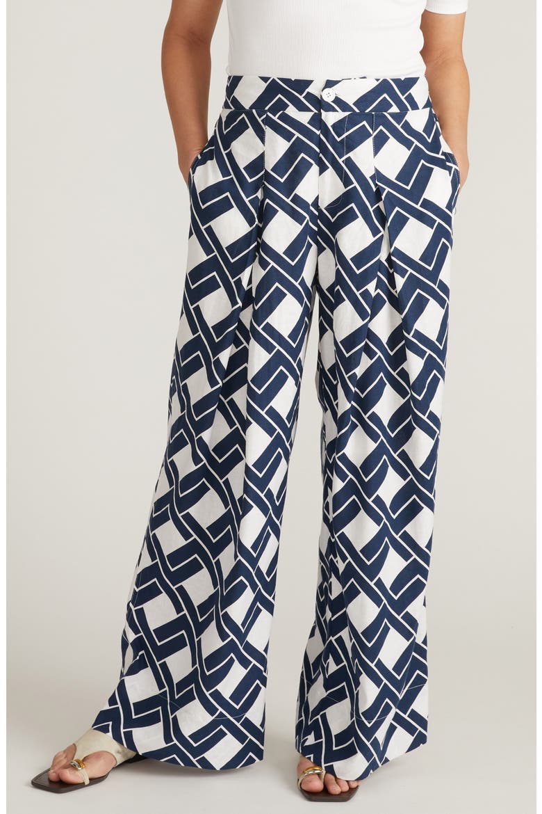 Marley Pleated Linen Blend Wide Leg Pants, Main, color, GEOMETRICA PRINT