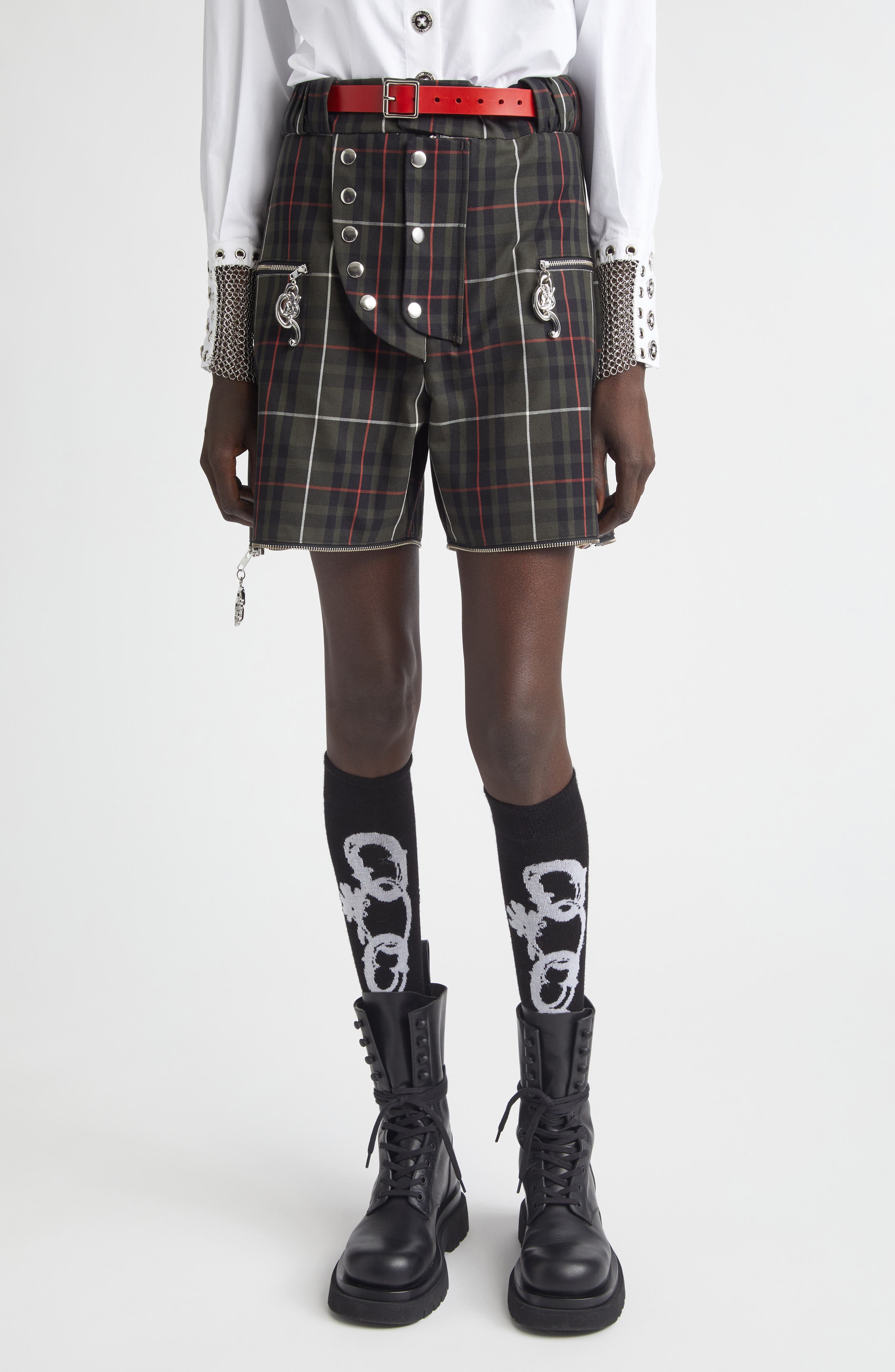 Chopova Lowena Tartan Extension Shorts with Detachable Denim