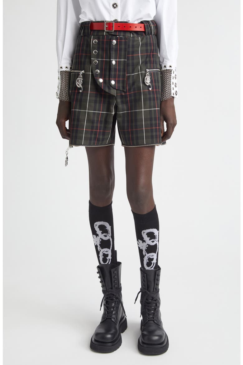 Tartan Extension Shorts with Detachable Denim Panels (Women