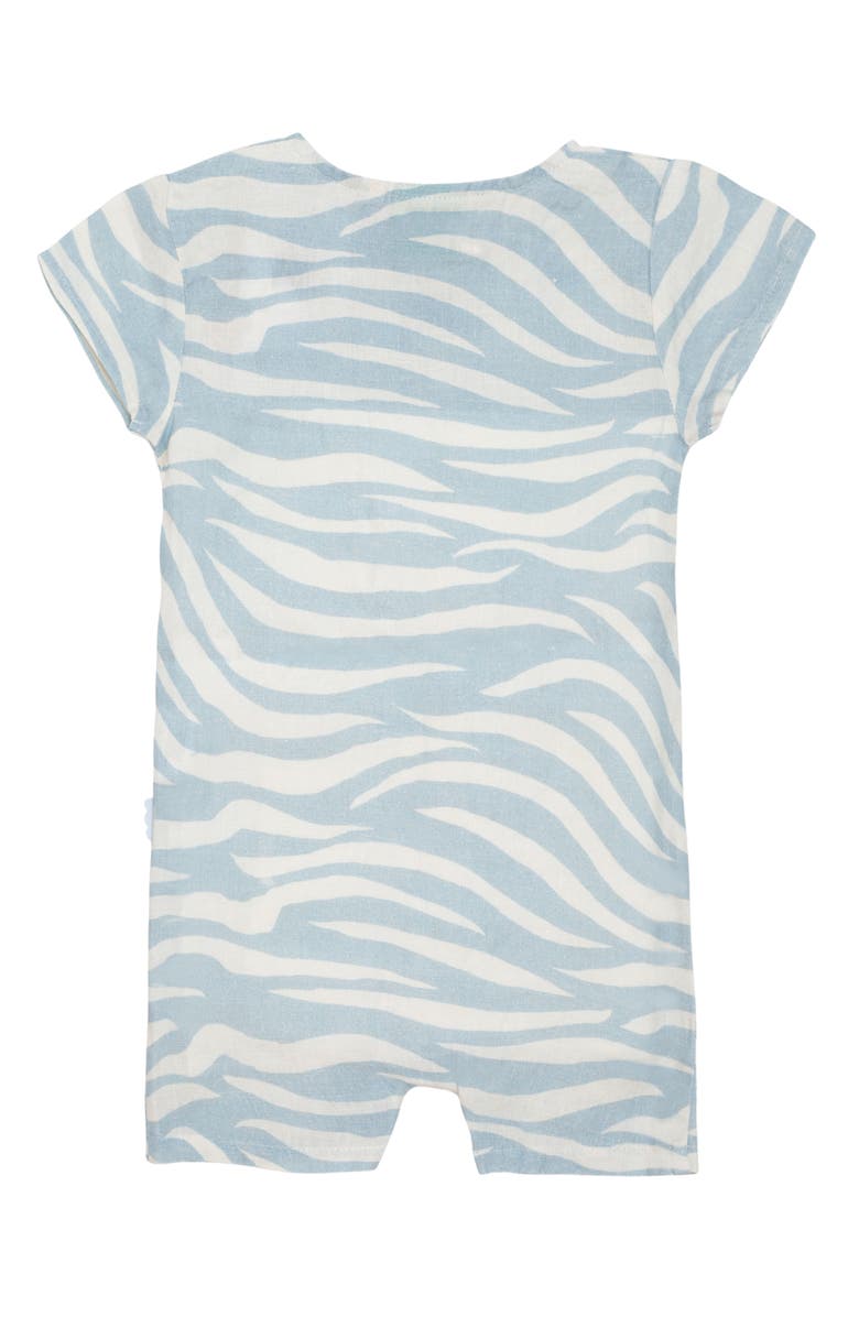 Mon Coeur Zebra Print Linen Henley Romper, Alternate, color, Natural/ Sterling Blue
