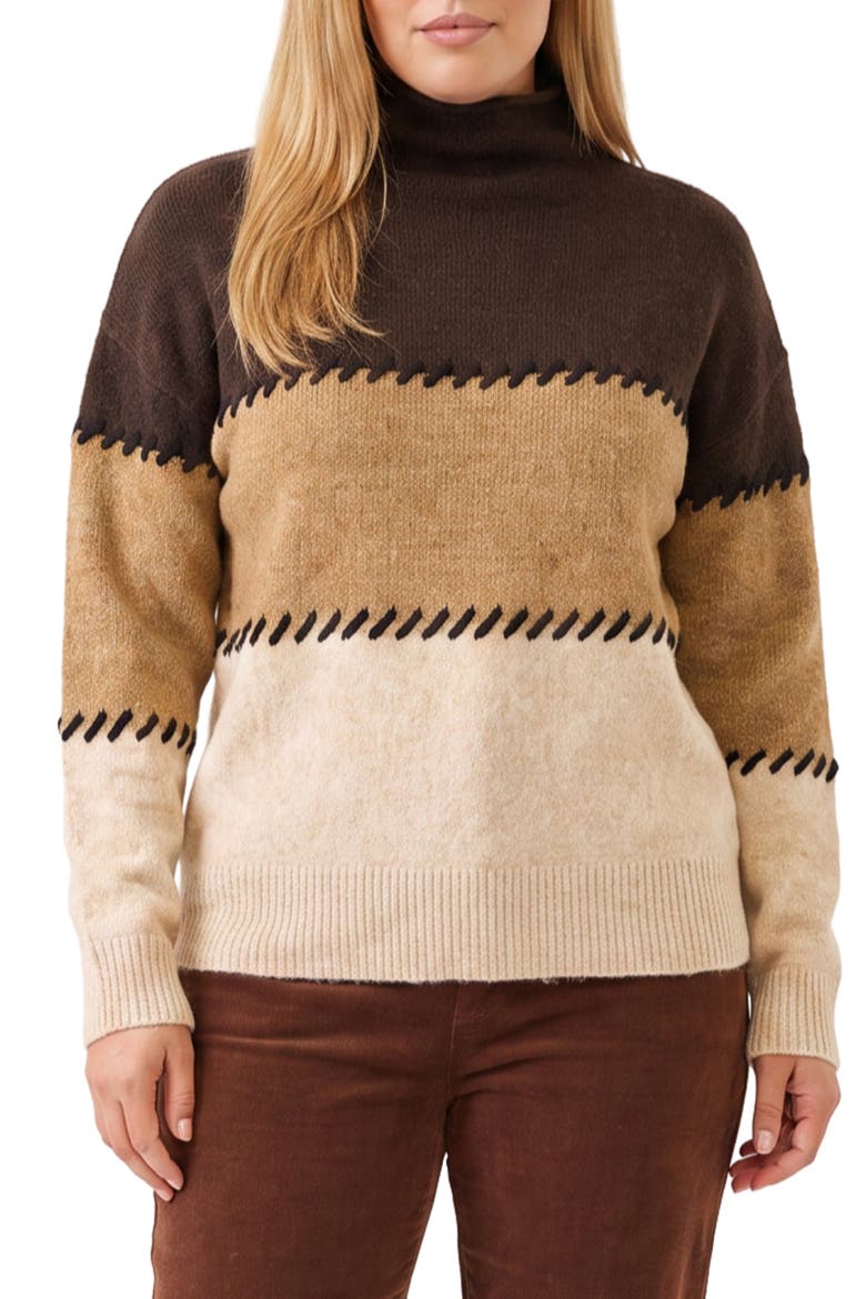 Contrast Stitch Mock Neck Sweater, Main, color, BROWN