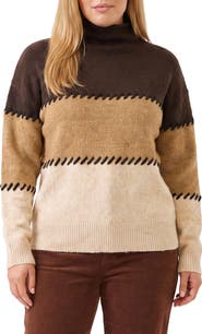 Karen Kane Contrast Stitch Mock Neck Sweater