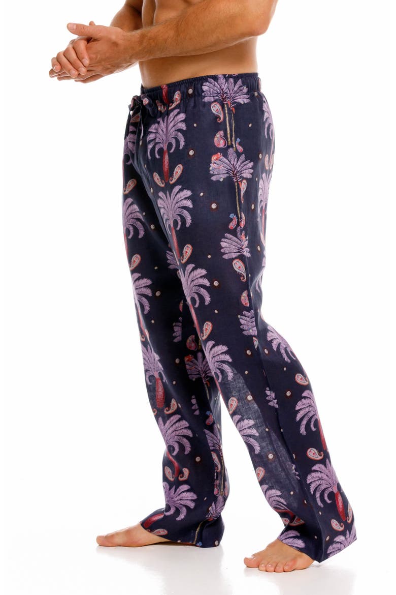 Drew Riviera Palms Print Linen Pajama Pants, Alternate, color, BLUE