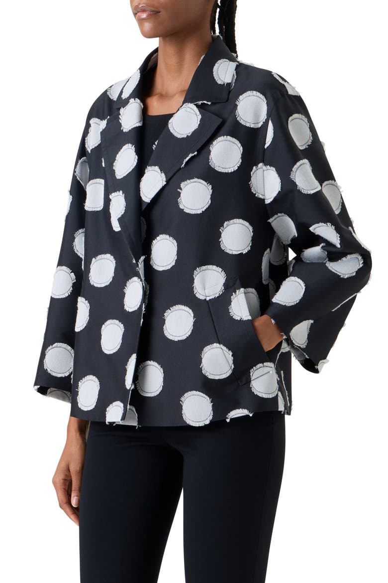 Fringed Fil Coupé Polka Dot Jacquard Jacket, Alternate, color, BLACK-CREAM
