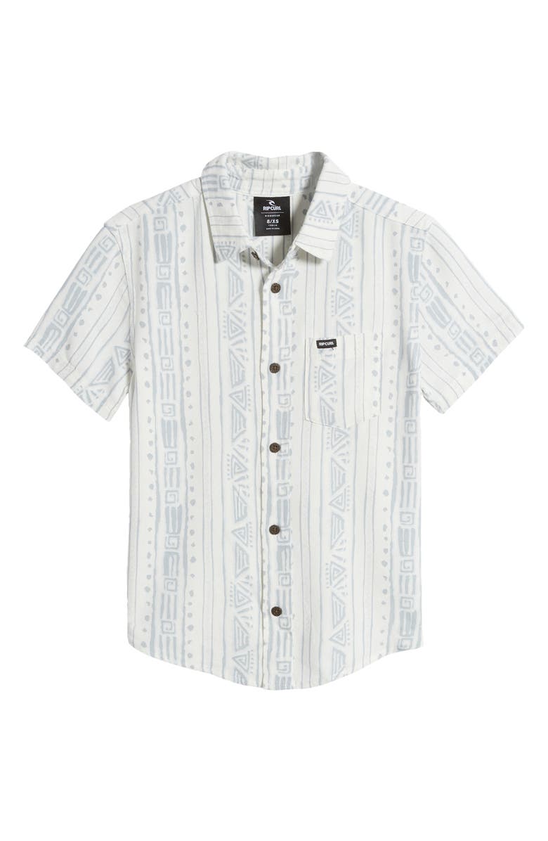 Rip Curl Kids' Fun Times Short Sleeve Viscose & Linen Button-Up Shirt, Main, color, 