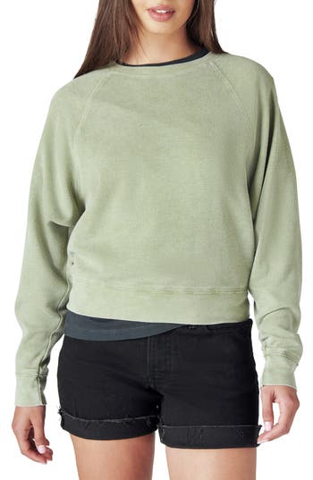 Lucky Brand Raglan Waffle Top In Green