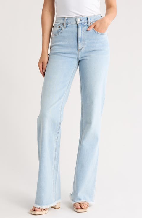 Bodie High Waist Fray Hem Bootcut Jeans (Leona Light Blue)