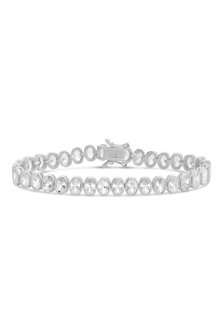 Bezel Set Oval Cubic Zirconia Tennis Bracelet, Main, color, SILVER