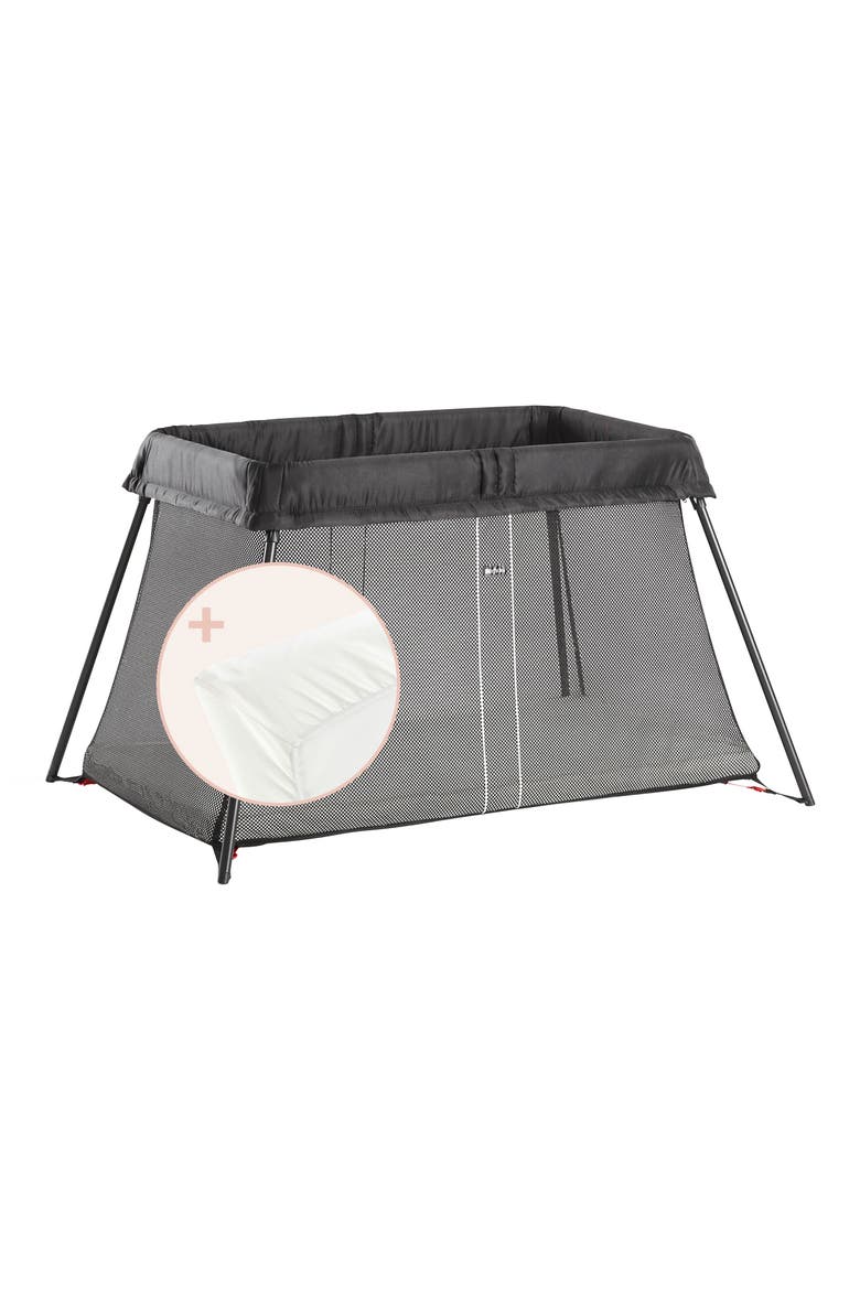 Travel Crib & Sheet Bundle, Main, color, BLACK