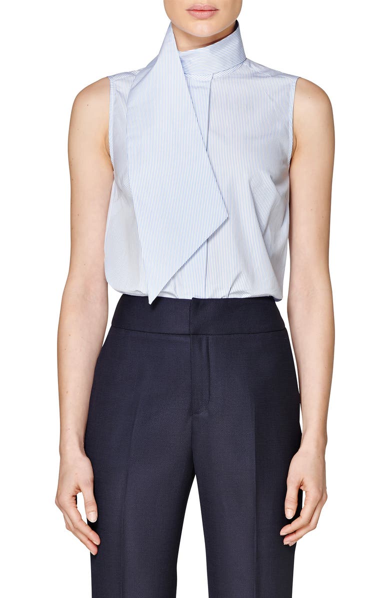 SUISTUDIO Dorian Wrap Collar Sleeveless Cotton Shirt, Main, color, 