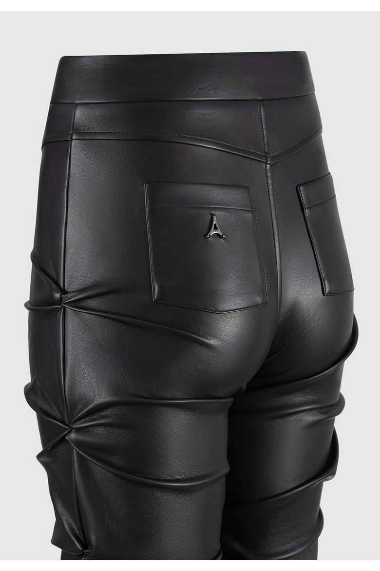 Caroline Tacked Leather Flared Trousers, Alternate, color, Black