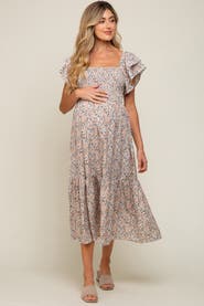 PinkBlush Floral Flutter Midi Dress