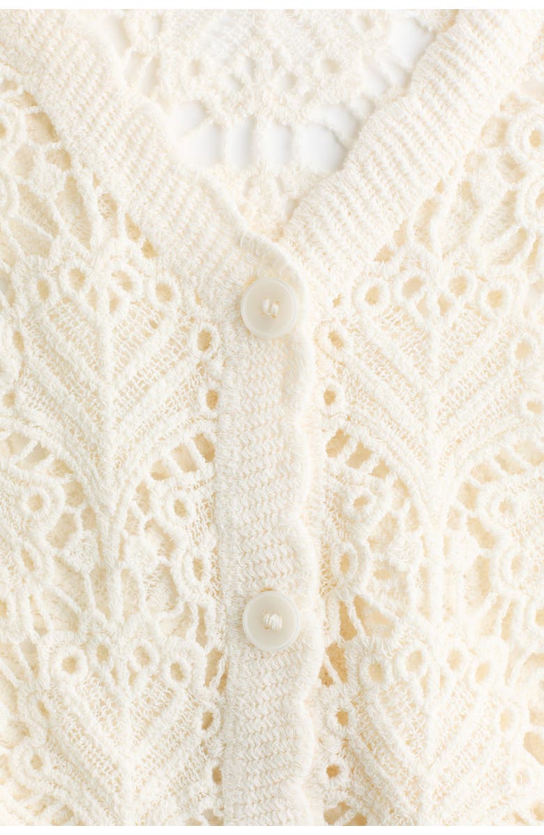 H&M Crochet-look Cotton Cardigan, Alternate, color, Light Beige