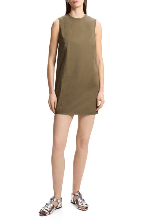 Theory Crewneck Sleeveless Stretch Cotton Minidress In Dark Olive