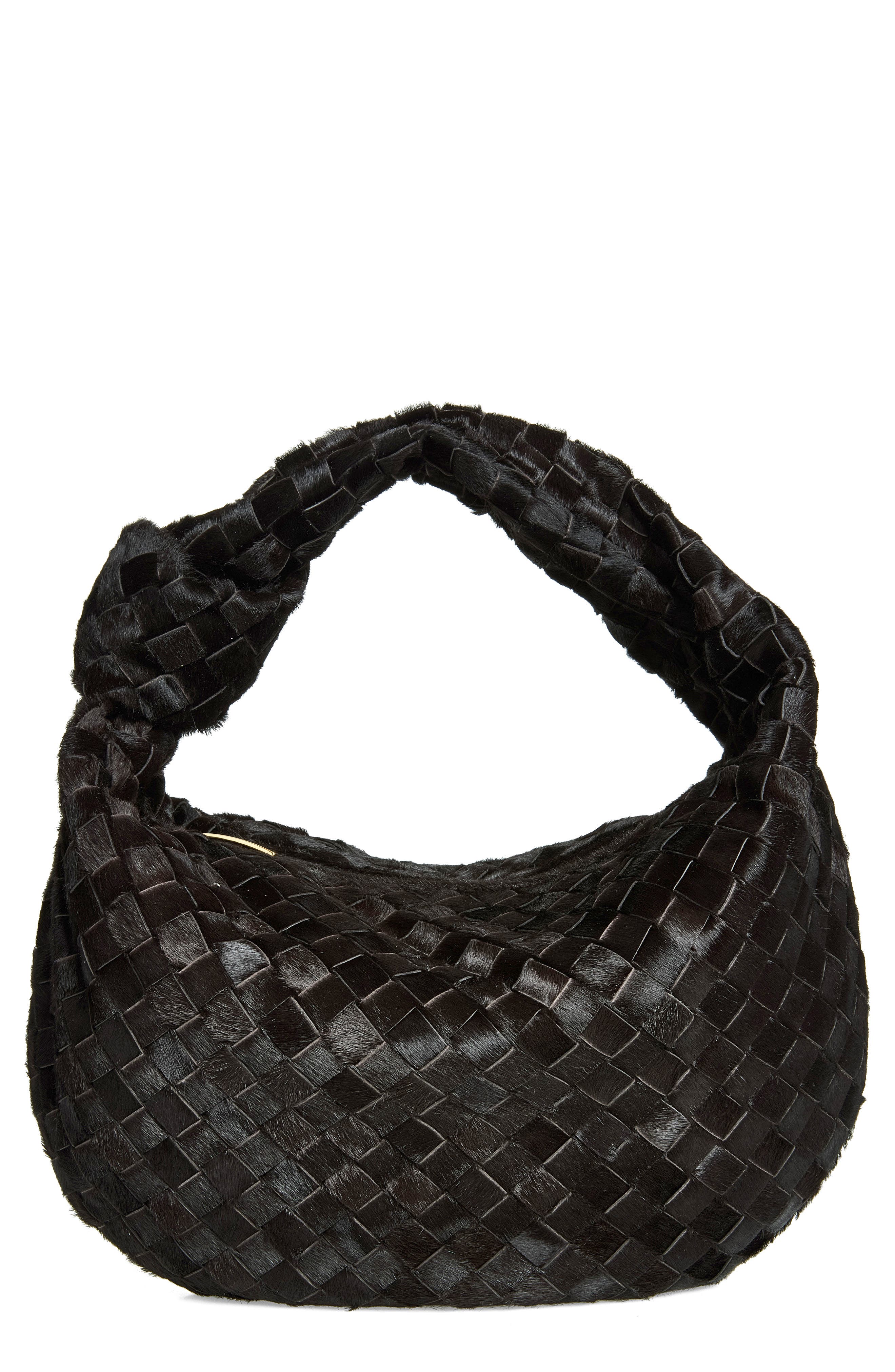 Jodie Intrecciato Genuine Calf Hair Hobo, Main, color, 2004 DARK BISON-GOLD