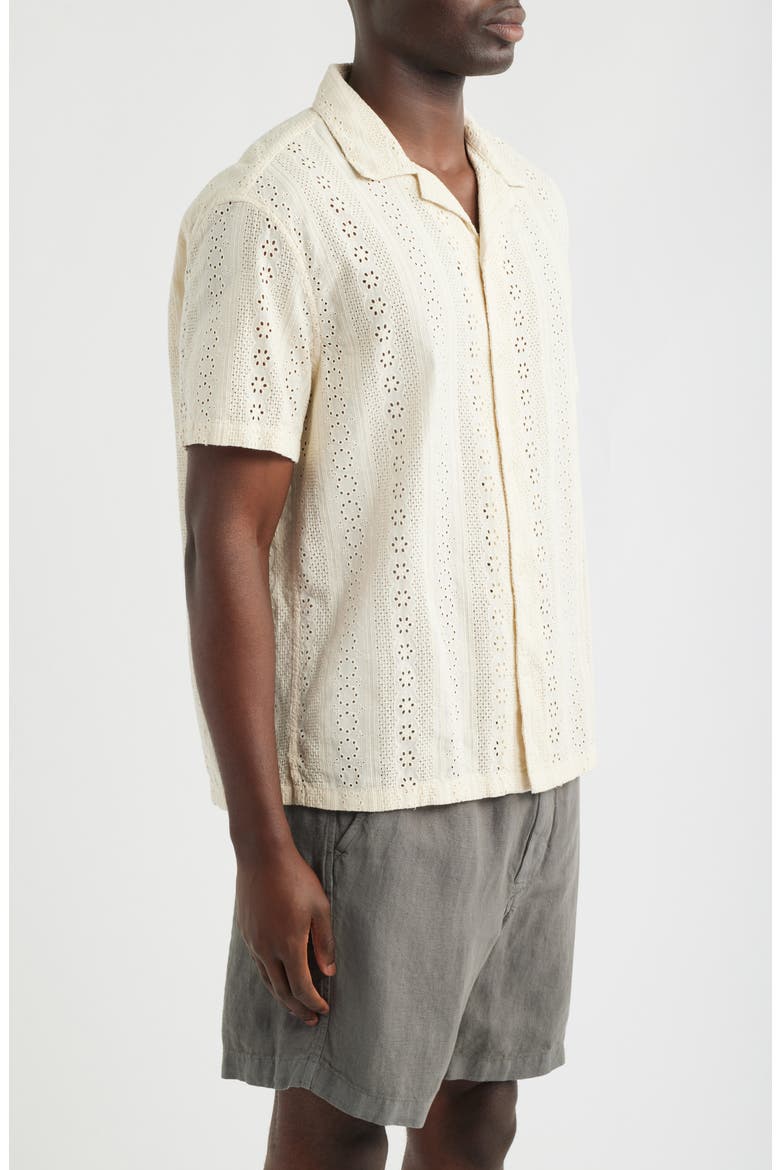 Short Sleeve Button-Up Shirt in Embroidered Cotton, Alternate, color, DUSTY PEARL
