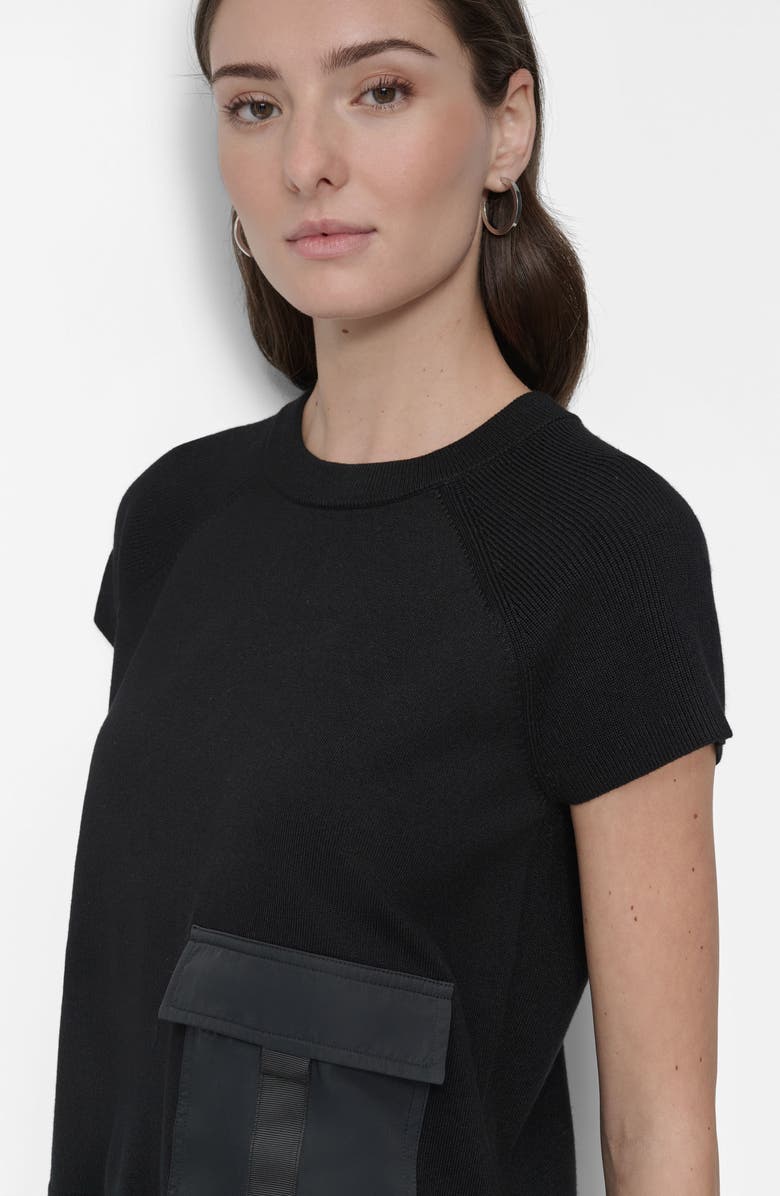 DKNY Satin Pocket Short Sleeve Sweater, Alternate, color,