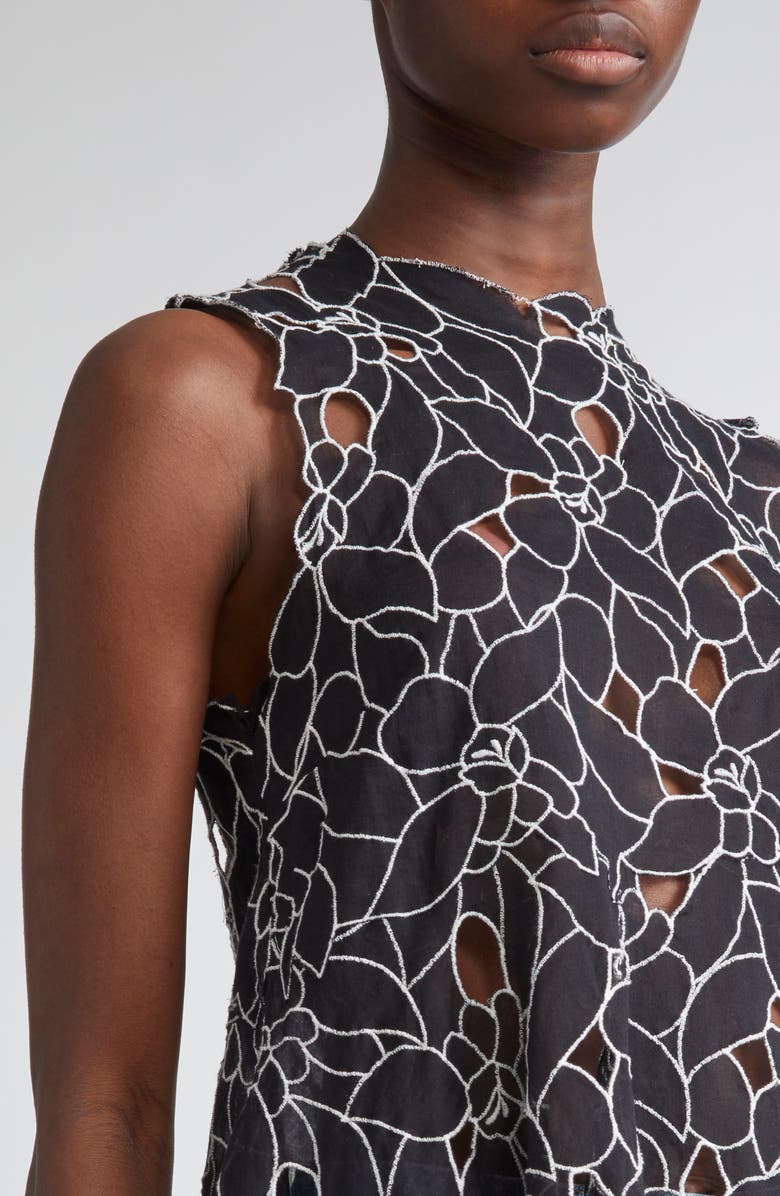 Ulla Johnson Ali Embroidered Cutout Sleeveless Top, Alternate, color, Noir