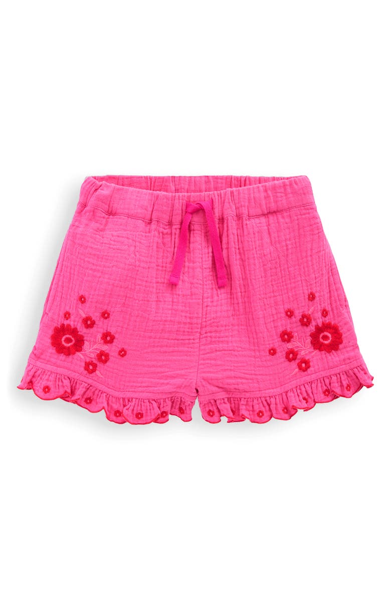 Mini Boden Kids' Floral Embroidered Cotton Gauze Shorts, Main, color, Sorbet Pink Embroidered