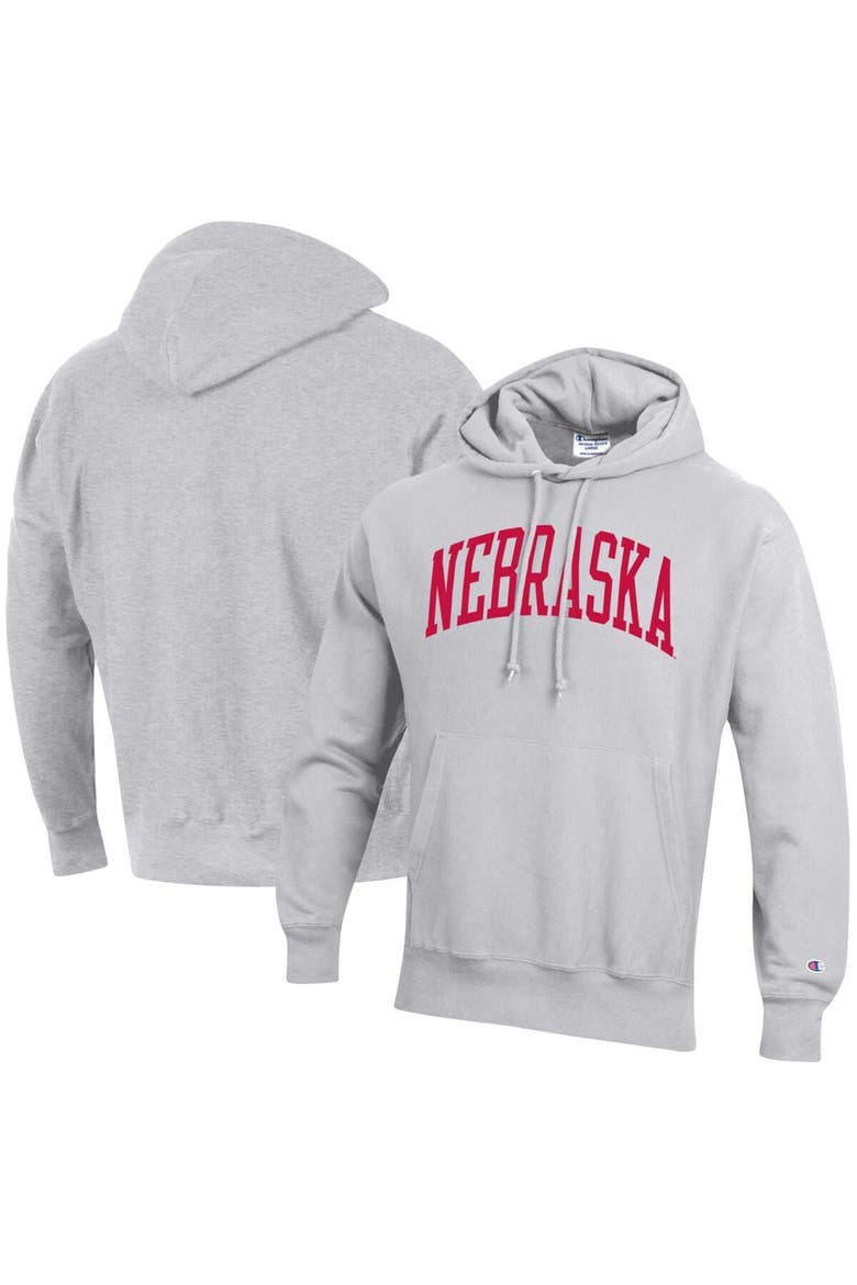 Men's Champion Heathered Gray Nebraska Huskers Big & Tall Reverse Weave Fleece Pullover Hoodie Sweatshirt, Main, color, Heather Gray