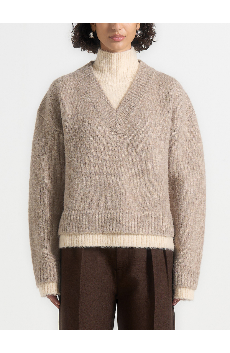 Manière De Voir Jacques Unisex Double Layer V-Neck Knit Jumper, Alternate, color, Taupe