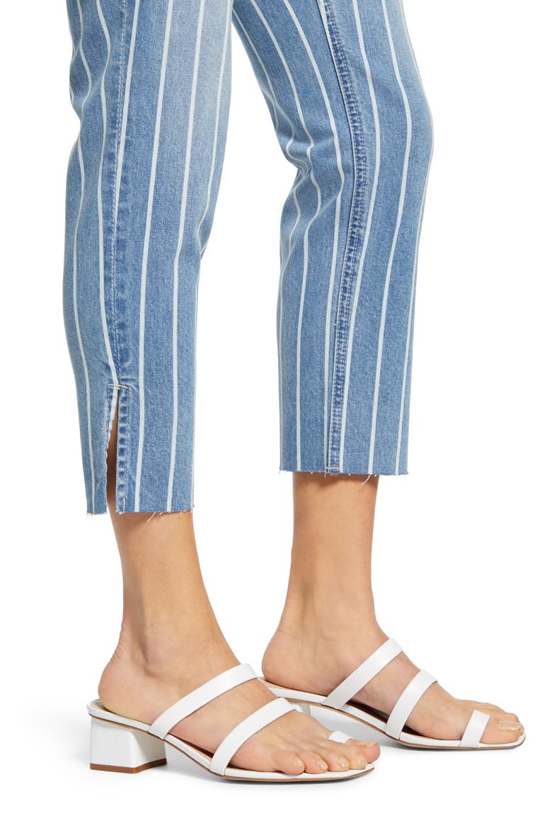 Crop Straight Leg Raw Hem Jeans, Alternate, color, BLUE STRIPE