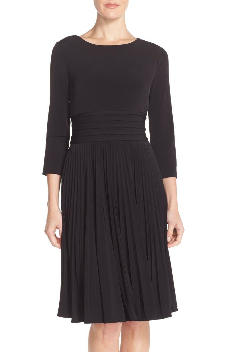 Eliza J Pleated Jersey Fit & Flare Dress, Main, color, 