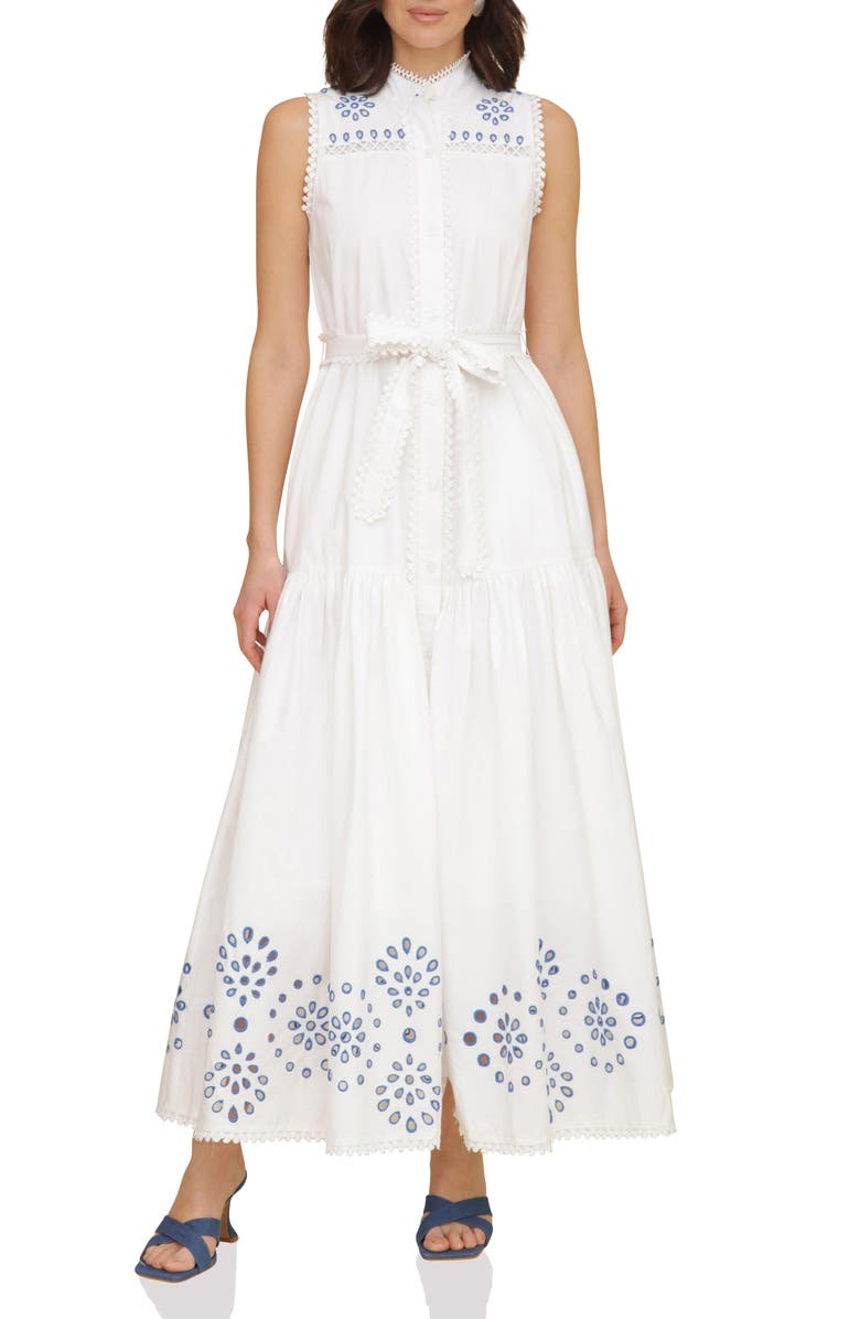 Avec Les Filles Eyelet Embroidery Sleeveless Maxi Dress, Main, color,