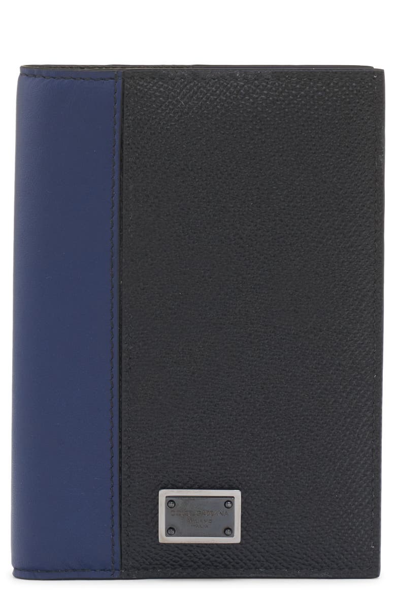Dolce&Gabbana Dauphine Colorblock Leather Passport Holder, Main, color, Nero/ Blu Notte