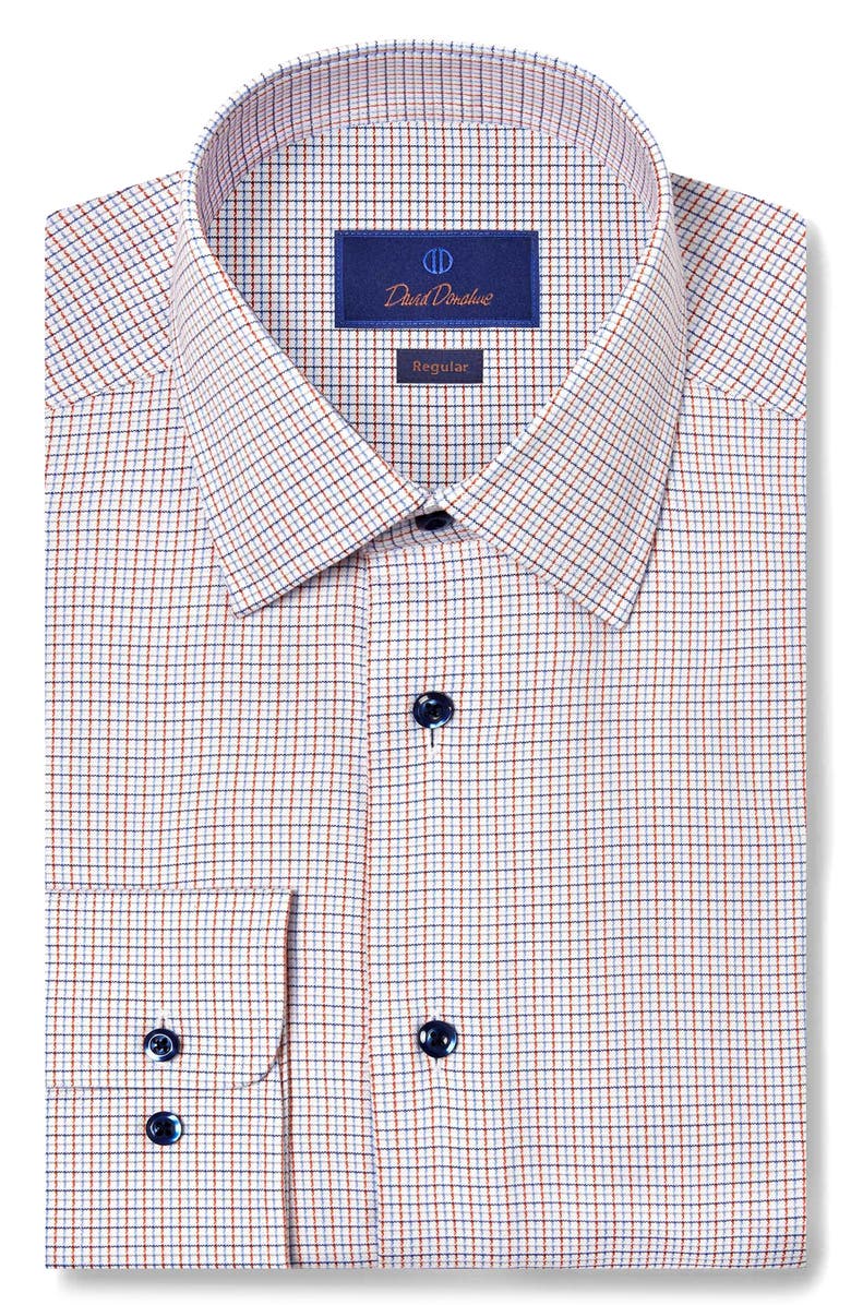 David Donahue Regular Fit Check Cotton Dobby Dress Shirt, Main, color, White/ Blue/ Orange