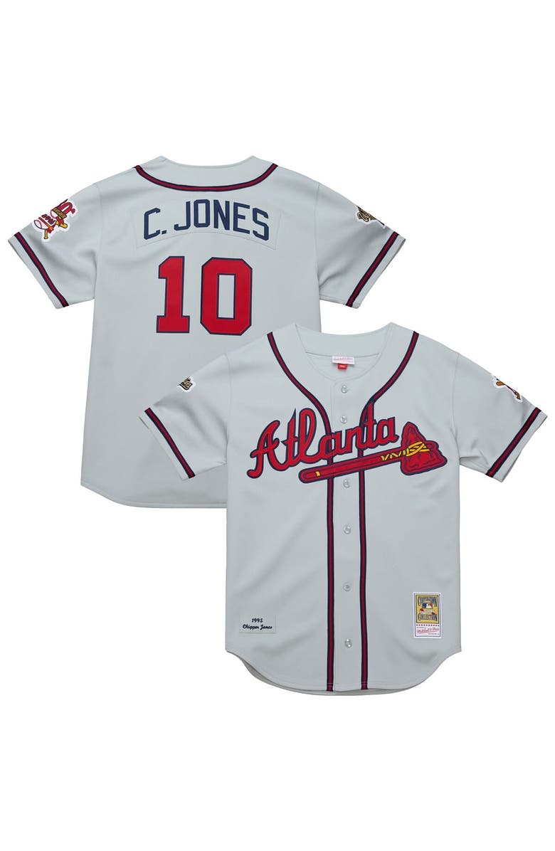 Mitchell & Ness Men's Mitchell & Ness Chipper Jones Gray Atlanta Braves 1995 Throwback Authentic Jersey, Main, color, 