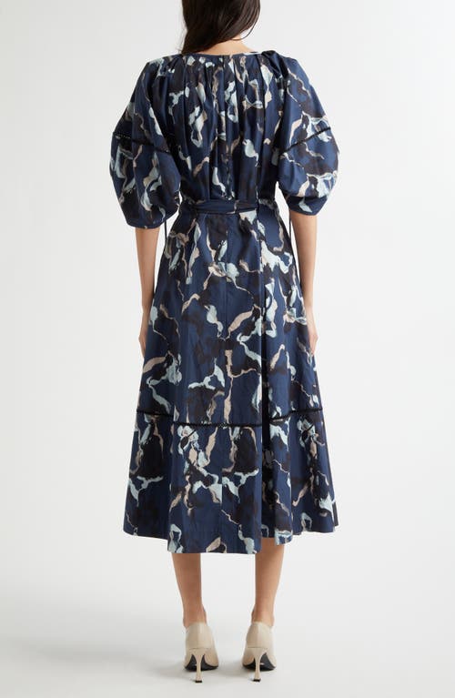 3.1 Phillip Lim Shirred Belted Midi Dress In Navy Multi