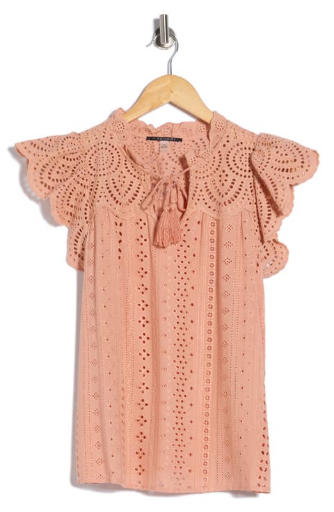 Embroidered Eyelet Cap Sleeve Top