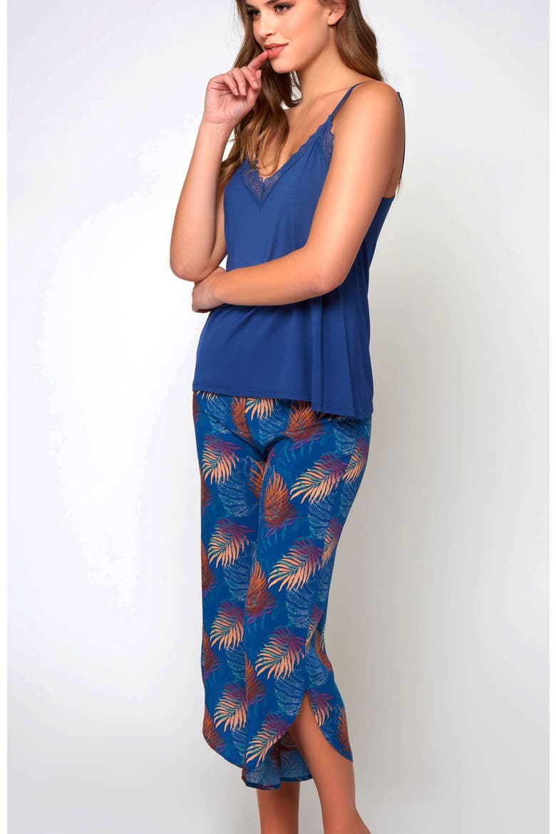 Lace Trim Knit Set with Capri Pants, Alternate, color, Navy-Blue