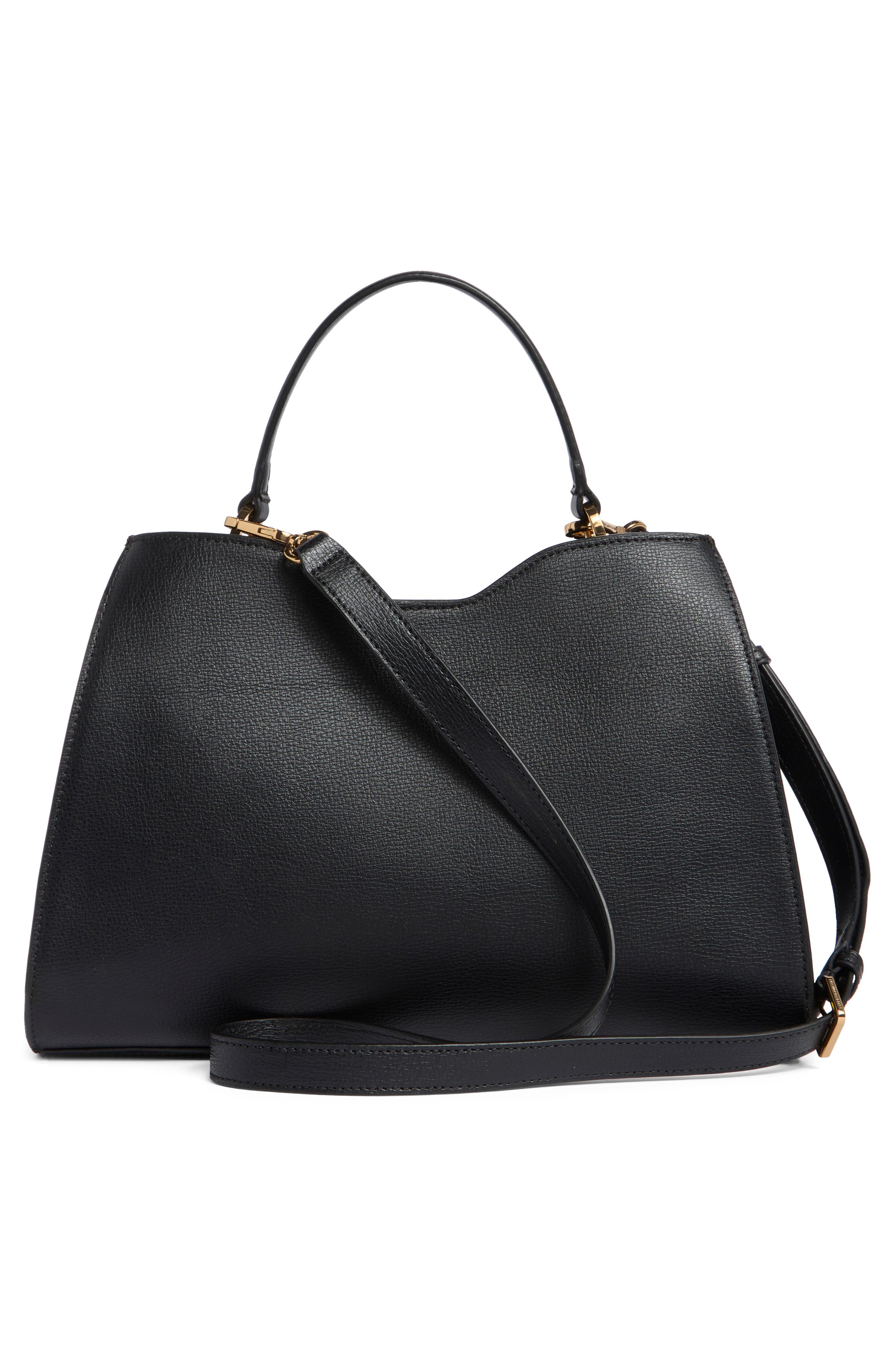 KARL LAGERFELD PARIS Elle Leather Satchel, Alternate, color, Black/ Gold