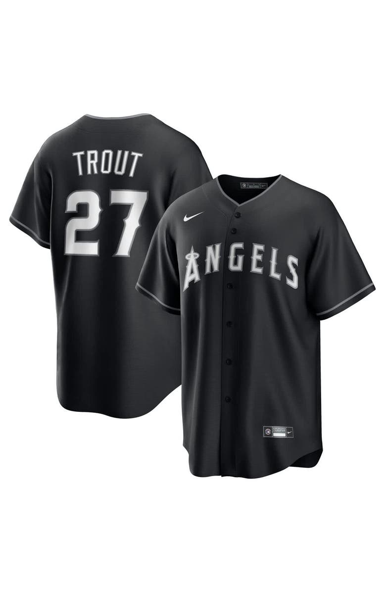 Nike Men's Nike Mike Trout Black Los Angeles Angels Lights Out Replica Player Jersey, Main, color, 