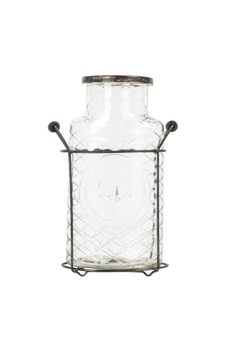 Glass vase in Metal Stand with Metal Frog Lid, Alternate, color, Clear