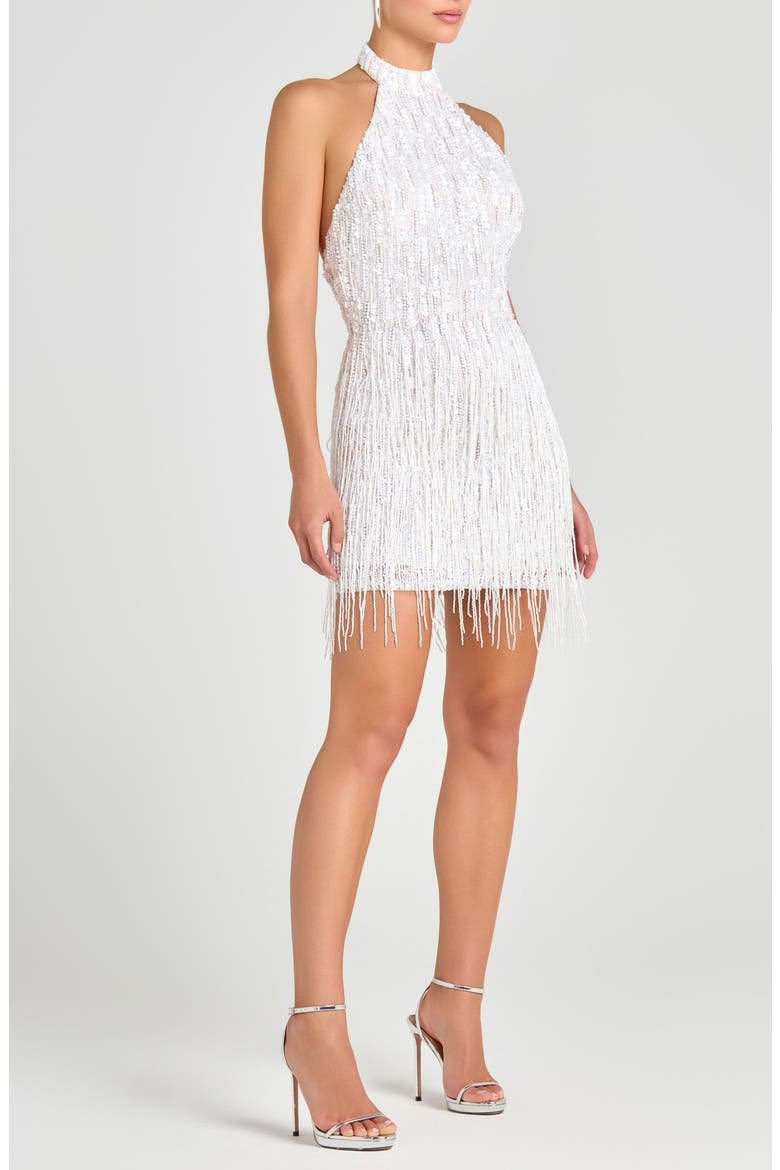 Elle Beaded Fringe Minidress, Alternate, color, WHITE
