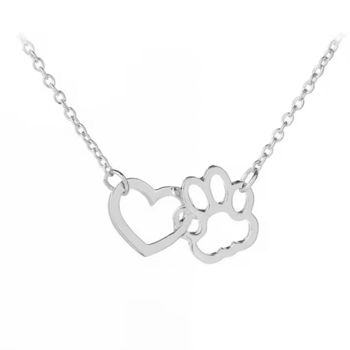 Hollywood Sensation Heartpaws 18k Gold Plated Heart And Paw Necklace In Silver
